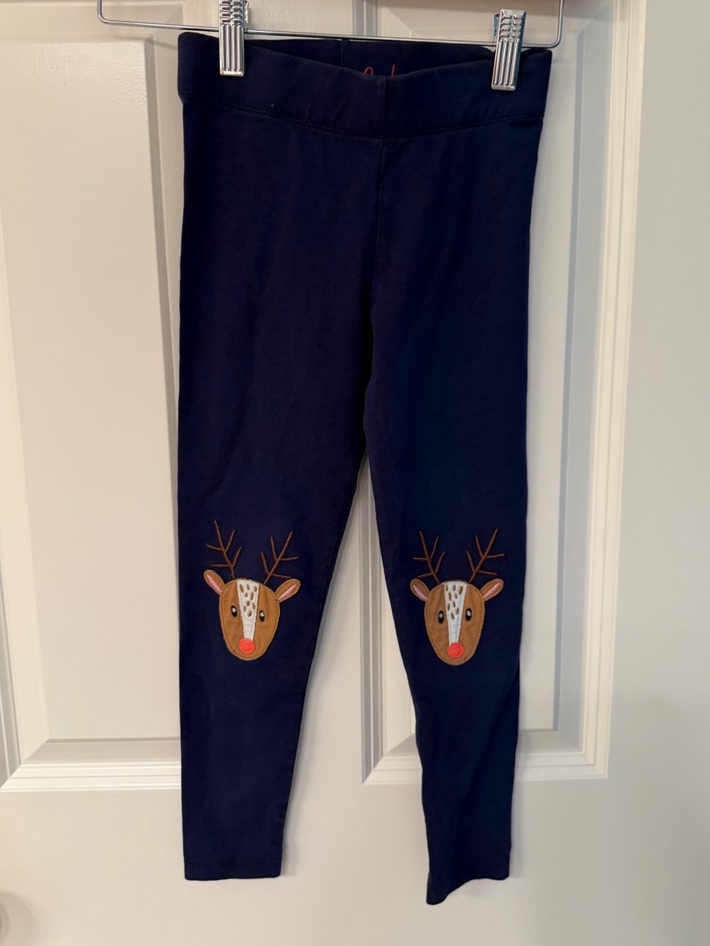 Mini Boden Navy Leggings with Reindeer Knee Patches